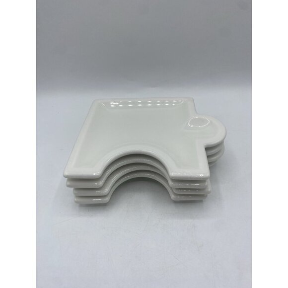 Vintage Syracuse China Set 4 Ceramic 5” X 6” Puzzle Piece Appetizer Plates USA - Picture 15 of 16